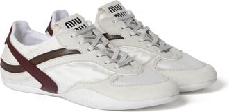 Miu Miu Gymnasium Technical Fabric And Suede Sneakers, Woman, White/burgundy, Size 39,5