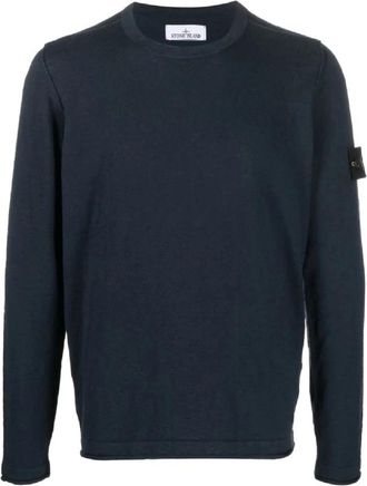 Stone Island Stijlvolle knitwear voor mannen - Heren - Ronde hals truien - Blauw - L - Katoen - Truien & Vesten