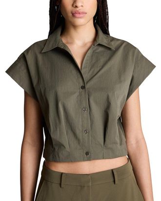 Kenneth Cole Cropped Y Neck Button Front Blouse