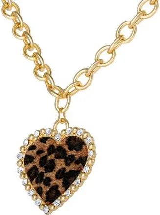 Jessica Simpson Chunky Heart Necklace for Women with Cheetah Print and Pave Crystals, 18+2 Heart Pendant Necklace in Gold-Tone at Nordstrom
