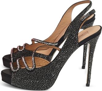 Valentino Garavani slingback crystal-embellished sandals - women - Calf Suede/glass/Calf Leather/Calf Leather - 40 - Black