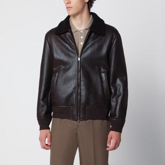 Salvatore Santoro Giacca con zip marone scura in pelle