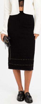 Twinset Slim Fit Studded Knit Midi Skirt with High Waist