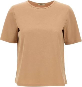 Herno T-shirt met zijknopen - Dames - T-shirts - Beige - M - Katoen - Tops