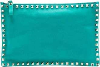 Valentino Pre-owned Clutches, female, Blue, Size: ONE SIZE Pre-owned Studded Leather Clutch