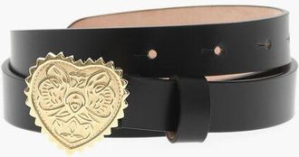 Dsquared2 Leather Belt with Heart-Shaped Gold Buckle 20mm size 70