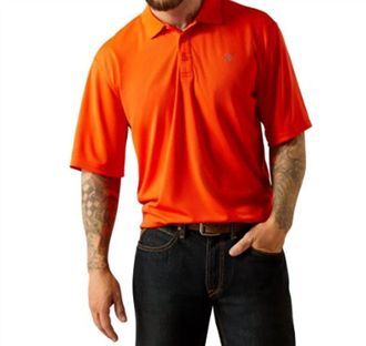 Ariat Mens Tek Short Sleeve Polo Shirt In Cherry Tomato