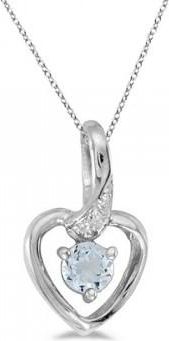 Allurez Aquamarine and Diamond Heart Pendant Necklace 14k White Gold