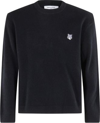Maison Kitsun&eacute; Fox Head Lambswool Comfort Jumper - Heren - Ronde hals truien - Zwart - M - Wol - Truien & Vesten