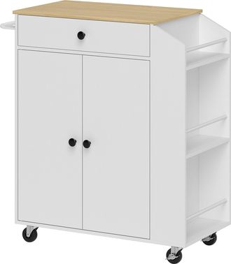 STILVORA Carro De Cocina Con 1 Caj&oacute;n 2 Puertas 3 Estantes Para Especias Y Toallero Con Ruedas Para Cocina Blanco