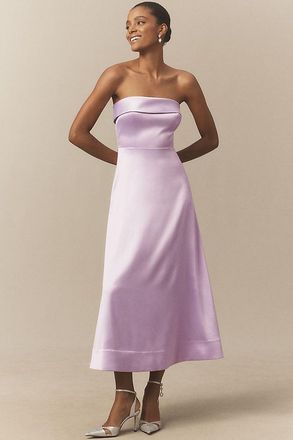BHLDN Soma Strapless Stretch-Satin Fit & Flare Midi Dress