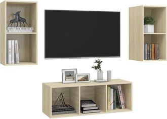 Berkfield Home Practical 3 Piece TV Cabinet Set Sonoma Oak Engineered Wood in Light Tan