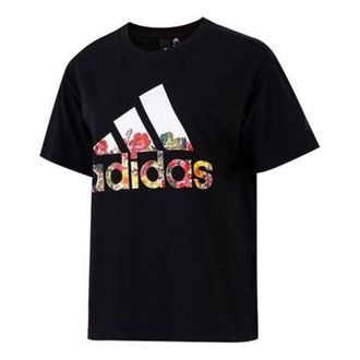 adidas (WMNS) adidas Flower Graphic T-Shirt Black White HN7754