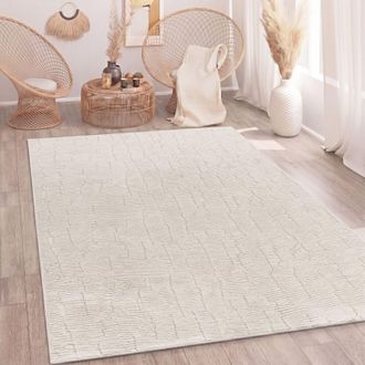 Paco Home Paco Home - Alfombra Sala-de-estar Dormitorio Pelo-alto Dise&ntilde;o-escandinavo Liso Estilo-boho Abstracto 3d Esponjoso Lavable Crema 200x280 Cm