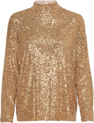 Saint Tropez Gouden Paillettenblouse met Hoge Hals - Dames - Blouses - Geel - M - Pailletten - Overhemden