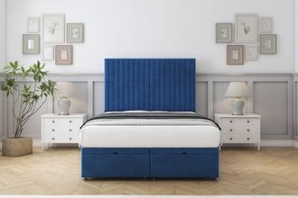 Comfort Beds Denver Plush Ottoman Bed Base-26 Strutted Headboard in Navy | Size: Small Single