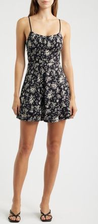 Emerald Sundae Floral Print Fit & Flare Mini Sundress in Black/white at Nordstrom, Size Medium