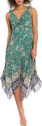 London Times Floral Twist Front Sleeveless Handkerchief Hem Midi Dress in Ivory/Greenlake at Nordstrom Rack, Size 14