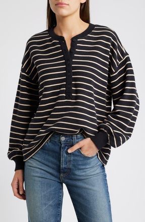 Rails Joan Stripe French Terry Top in Black Ivory Stripe at Nordstrom Rack, Size X-Large