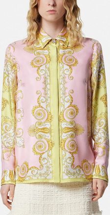 Versace Printed silk twill shirt in yellow/pink