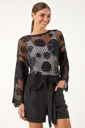 Roman Floral Open Crochet Knit Tunic