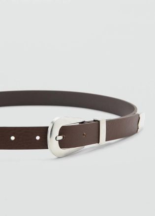 Mango Cintura pelle dettaglio metallo cioccolato - Donna - XL - MANGO