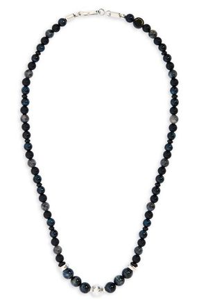 Caputo & Co. Mens Beaded Stone Necklace in Blue Tiger Eye at Nordstrom