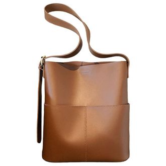 Generic Multi Pocket PU Crossbody Bag Versatile Shoulder Tote Bag Women Leather Bucket Bag Satchel Hobo Bag Outdoor Travel Bag (Brown)