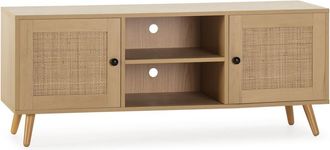 HOMN Mueble tv 2 puertas color roble con ratán natural
