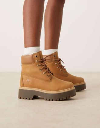 Timberland Stone Street - Scarponcini da 6 in pelle color grano con plateau-Marrone