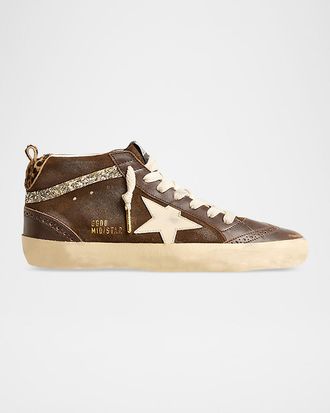 Golden Goose Midstar Mixed Leather Leopard Mid-Top Sneakers