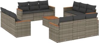 vidaXL Set Sof&aacute;s De Jard&iacute;n Con Cojines 13 Piezas Rat&aacute;n Sint&eacute;tico Gris Vidaxl