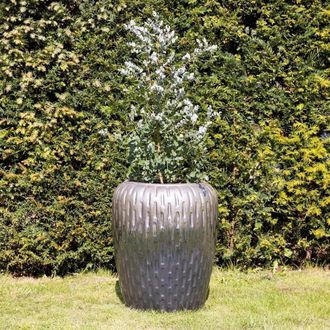 PRIMROSE Two-Tone Textured Terracotta Round Planter In Metallic Two Tone 103cm in Metallics