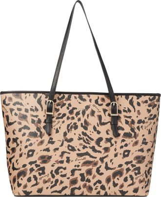 Fiorelli Womens Etta Buckle Tote Bag, Stylish Large Capacity Shoulder Handbag with Internal Pocket & Detachable Pouch, Leopard Print Faux Leather