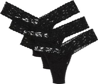 Hanky Panky 3-Pack Low Rise Thong Womens Underwear Black, Cotton/Lace/Nylon