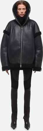 Helmut Lang Apex Hooded Reversible Genuine Shearling & Leather Coat in Black/Black at Nordstrom Rack, Size Medium