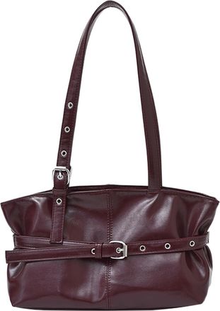 Generic PU Leather Armpit Bag Large-Capacity Shoulder Bag Buckle Tote Handbag (Wine Red)