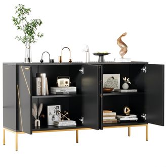 STILVORA Aparador Con 4 Puertas, Estante Ajustable Y Patas De Metal, Con Sistema Antivuelco, Para Sal&oacute;n, 150 X 40 X 80 Cm