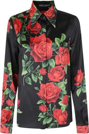 Dolce & Gabbana Rode Rozen Shirt - Dames - Overhemden - Zwart - L - Overhemden