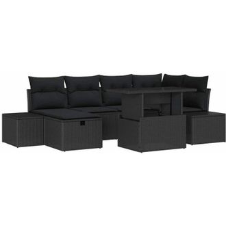 vidaXL Conjunto De Sof&aacute; De Jard&iacute;n 7 Pcs Negro Rat&aacute;n Sint&eacute;tico