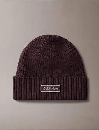 Calvin Klein Womens Logo Patch Rib Beanie - Purple - OS