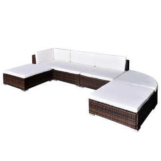 vidaXL Vidaxl - Set Muebles De Jard&iacute;n 6 Piezas Y Cojines Rat&aacute;n Sint&eacute;tico Marr&oacute;n