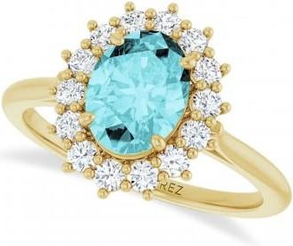 Allurez Oval Blue Zircon & Diamond Halo Ring 14K Yellow Gold (2.60ct)