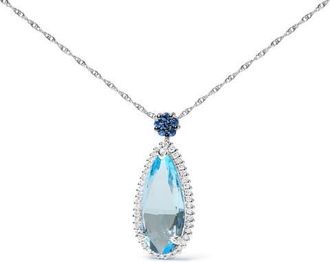House of Brilliance Gold 3/8 Ctw Diamond Topaz and Sapphire Floral Pendant Necklace in White at Nordstrom