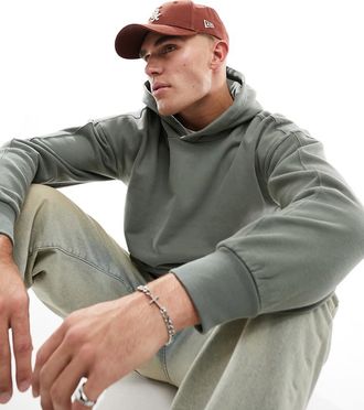 Only & Sons oversized heavyweight jersey hoodie in sage-Gray