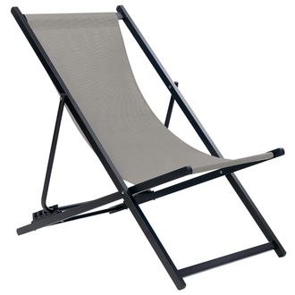 Beliani Tumbona De Jard&iacute;n De Metal Gris Negro Respaldo Reclinable Plegable Locri Ii