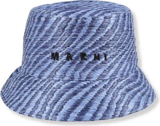 Marni Bucket Hat met raffia-effect - Dames - Hoeden - Blauw - M - Katoen - Accessoires