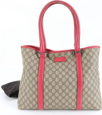 Gucci Brown Red Color Leather Coated Canvas Tote Bag (Pre-Owned)