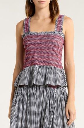 Damson Madder Ami Smocked Organic Cotton Peplum Camisole in Black at Nordstrom Rack, Size 16 Us / 20 Uk