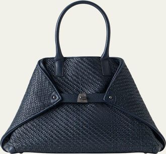 Akris Ai Small Plaid Braided Top-Handle Bag